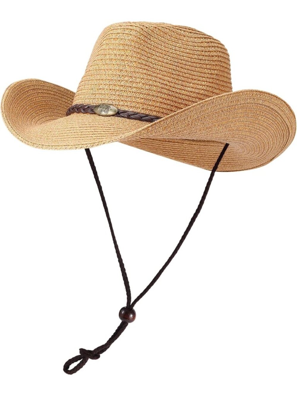 Unisex Brown Straw Wide Brim Shapeable Beach Western Cowgirl Cowboy Hat